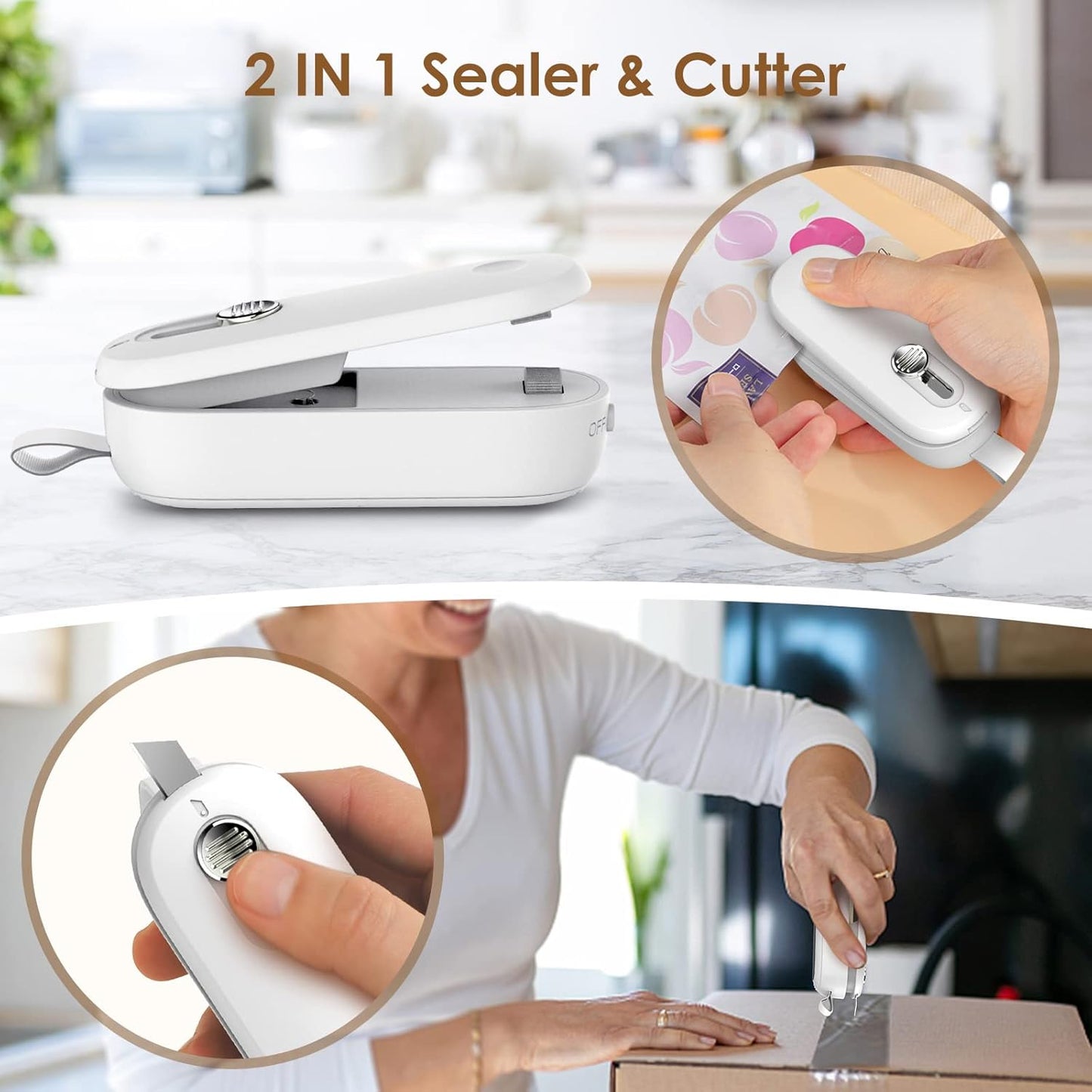 Bag Sealer Mini, 2 IN 1 Heat Sealer & Cutter Battery Powered