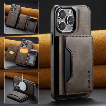 📱 Apple Magnetic Wireless Charging Phone Case | Anti theft Brush Three fold Card Pack | Bracket, Card Pack, Wireless Charging Multi in One
