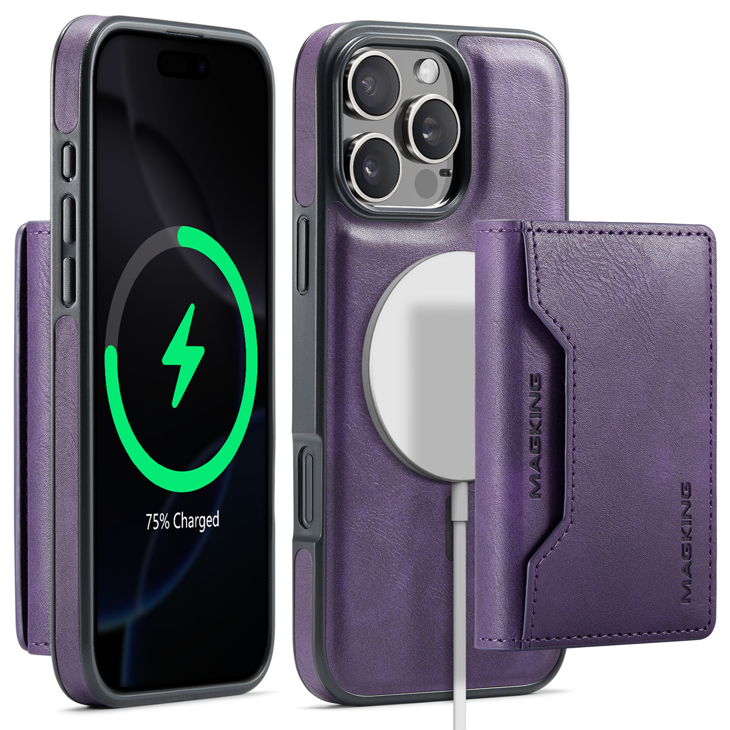 📱 Apple Magnetic Wireless Charging Phone Case | Anti theft Brush Three fold Card Pack | Bracket, Card Pack, Wireless Charging Multi in One