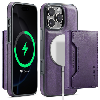 📱 Apple Magnetic Wireless Charging Phone Case | Anti theft Brush Three fold Card Pack | Bracket, Card Pack, Wireless Charging Multi in One